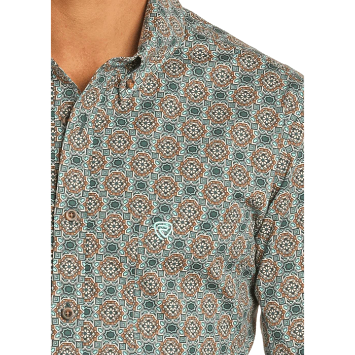 Rock & Roll Men's RR Woven Long Sleeve Western Shirt - Teal
