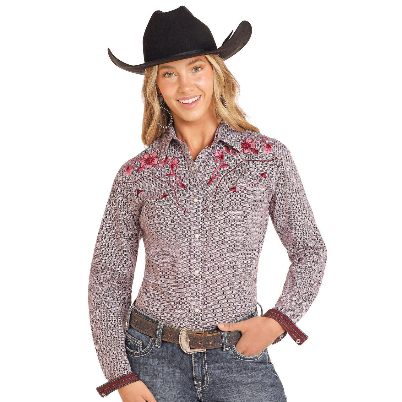 Panhandle Roughstock Women's Paisley Print Shirt - Maroon & White