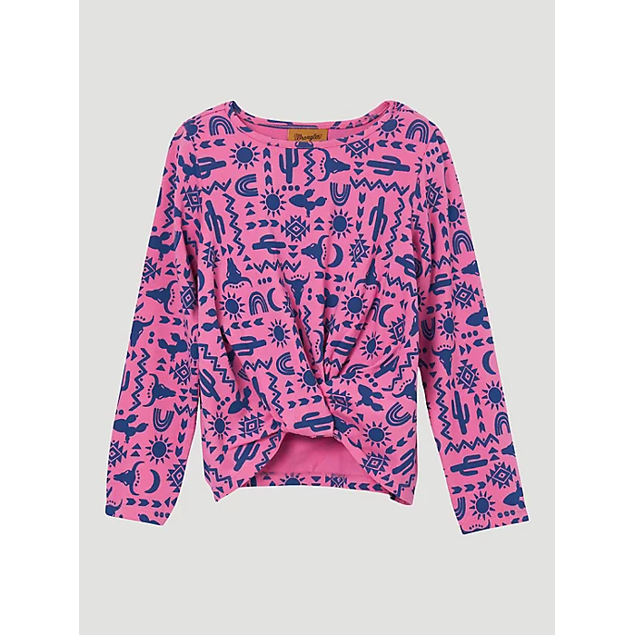 Wrangler Girl's Long Sleeve Top Knit - Western Print Pink