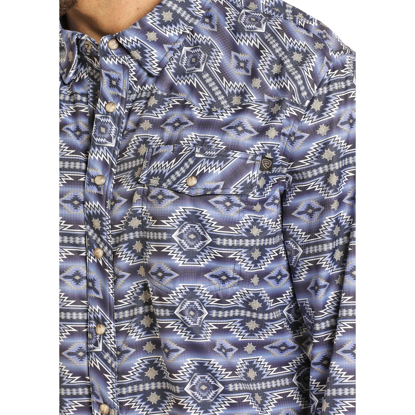 Rock & Roll Men's 2 Pocket Trek Long Sleeve Snap Shirt - Blue