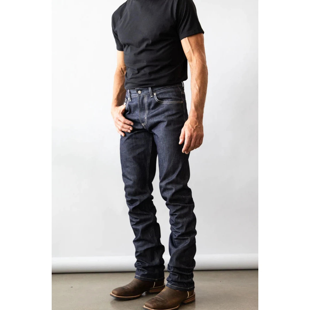 Kimes Men s Raw James Mid Low Rise Straight Bootcut Jeans Blue