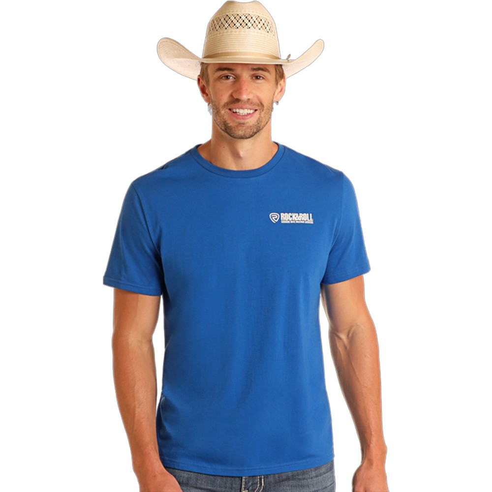 Rock & Roll Unisex Bucking Bronc Graphic Short Sleeve Tee Shirt-Blue