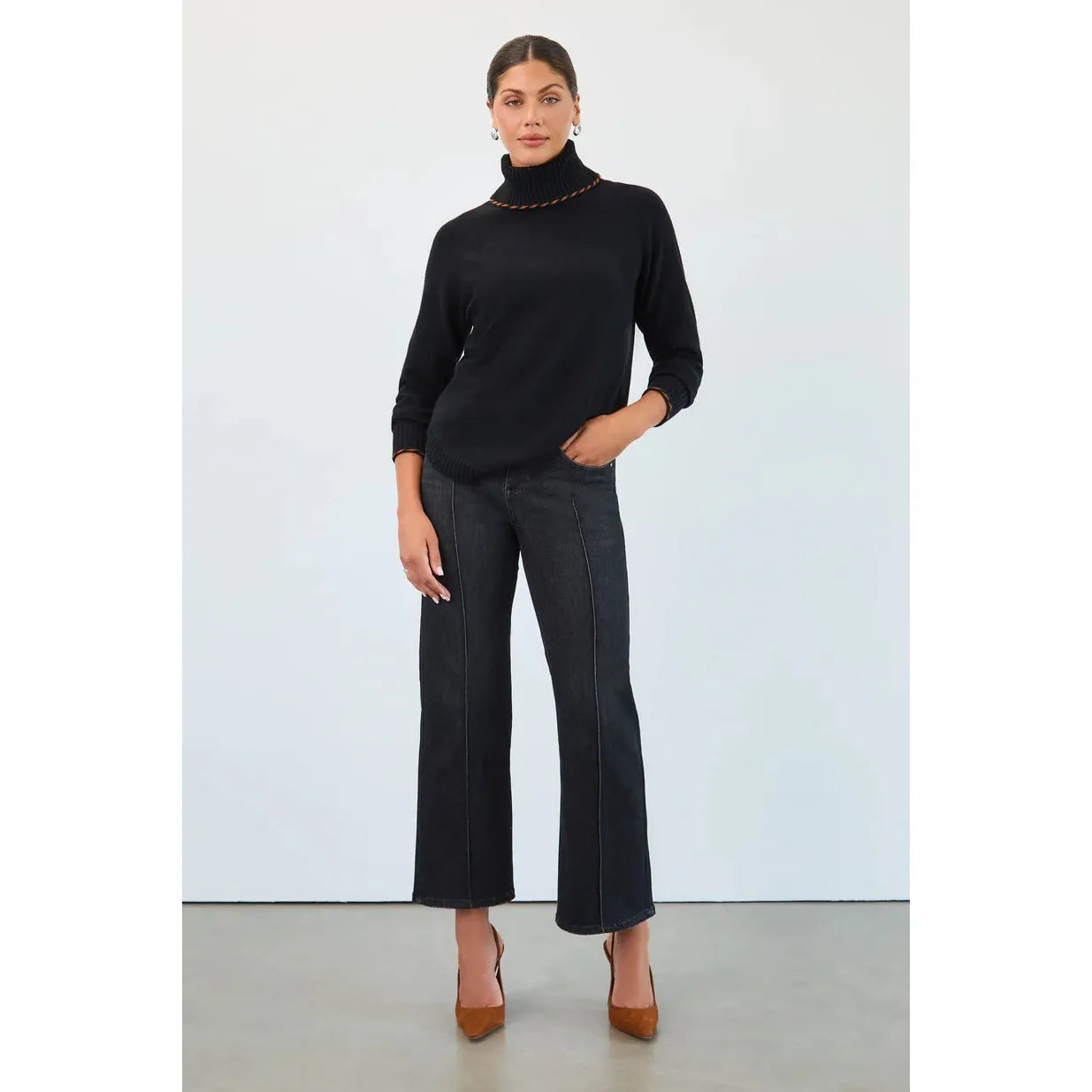 FDJ Women's Long Sleeve Cowl Neck Sweater- Black