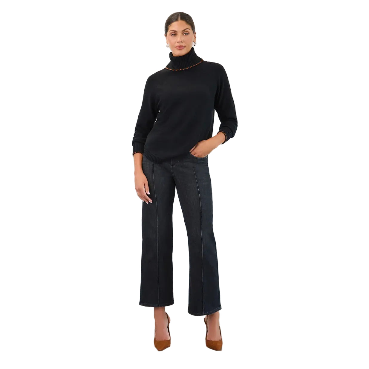 FDJ Women's Long Sleeve Cowl Neck Sweater - Black