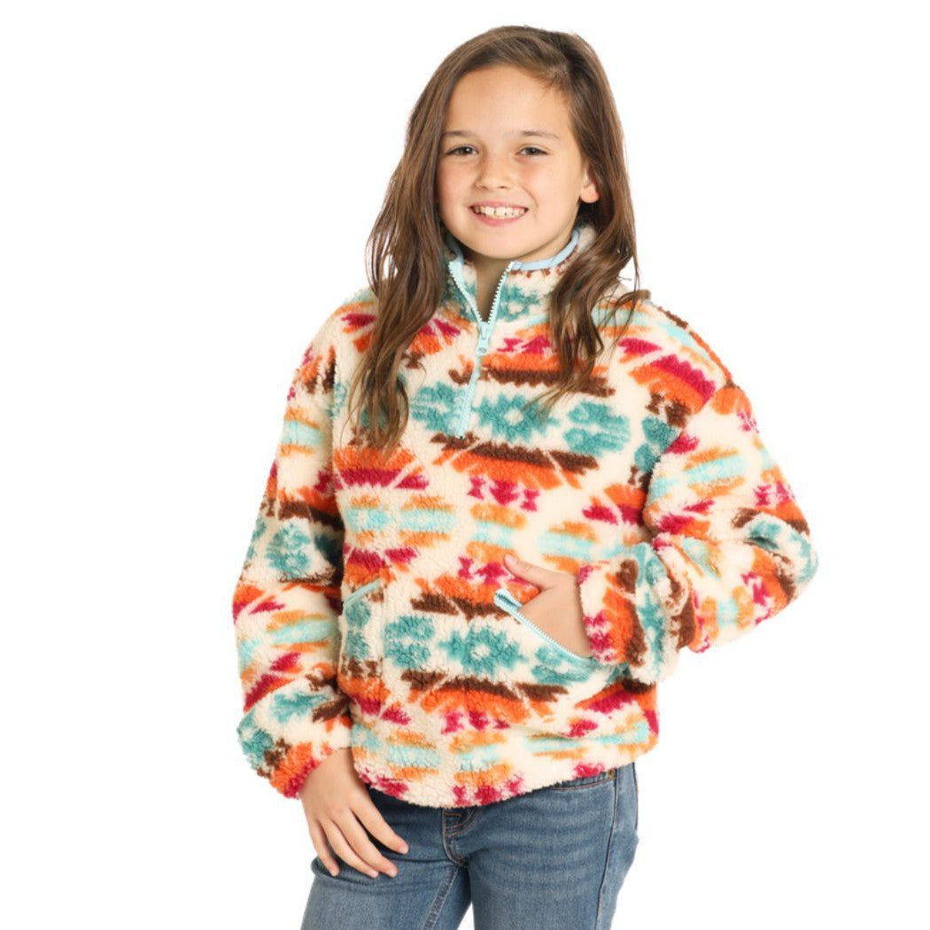 Rock Roll Girl s Aztec Print Sherpa 1 4 Zip Pullover Teal