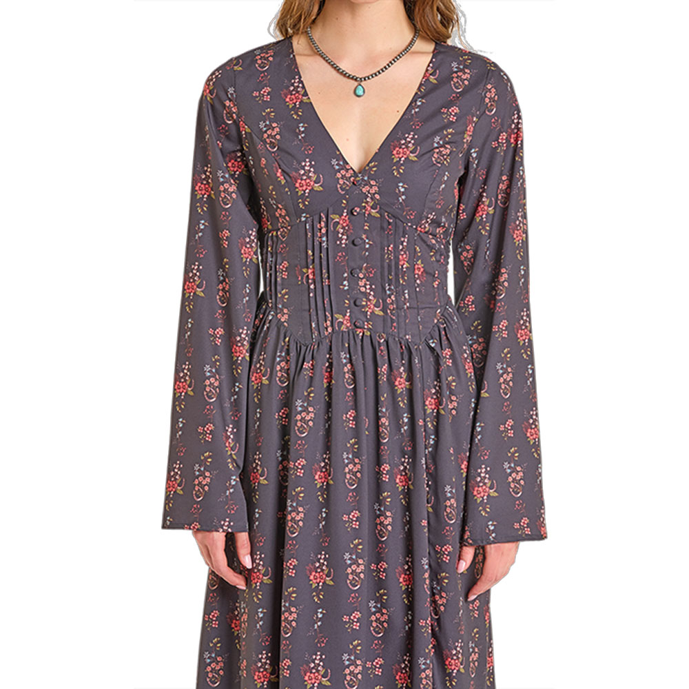 Rock & Roll Women's Floral Printed Dress - Black