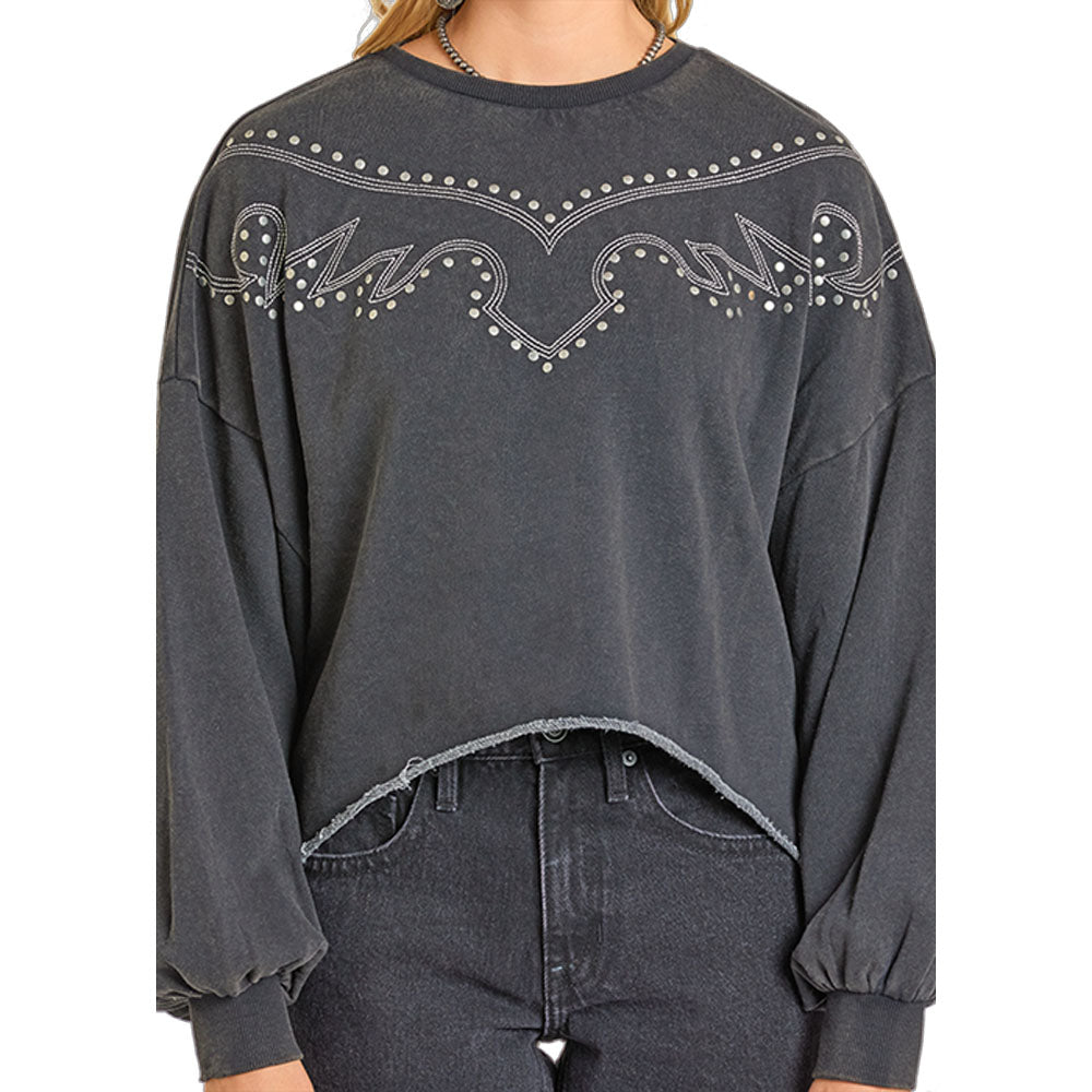 Rock & Roll Women's Embroidered Sweatshirt - Black
