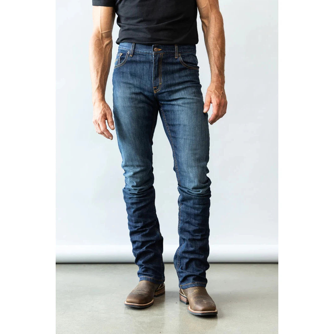 Kimes Men's Roger Mid Low Rise Slim Bootcut Jeans - Blue