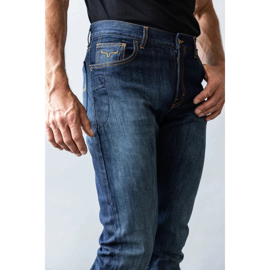 Kimes Men's Roger Mid Low Rise Slim Bootcut Jeans - Blue