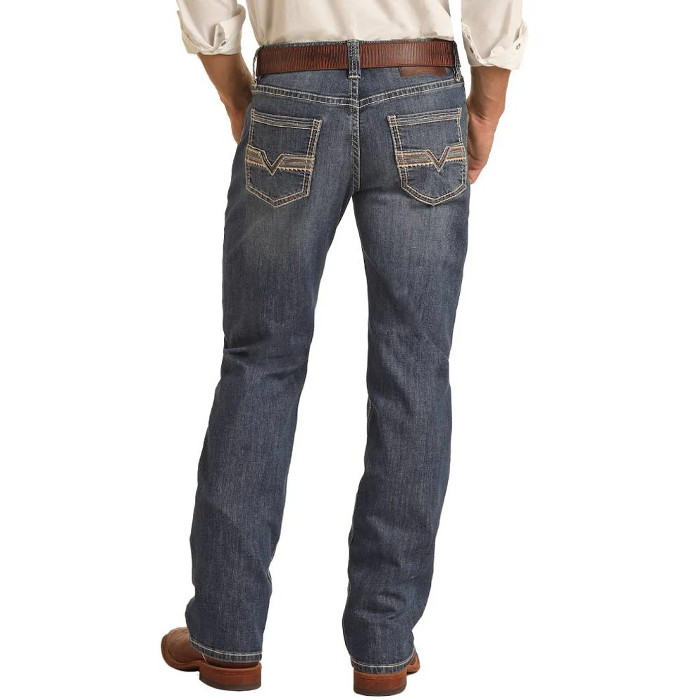 Rock & Roll Men's Flat Seam Embroidered Straight Leg Jean - Medium Vintage Wash