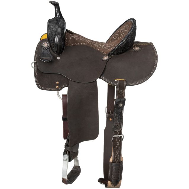 Silver Royal Booker 15" Roughout Barrel Saddle- Dark Chocolate