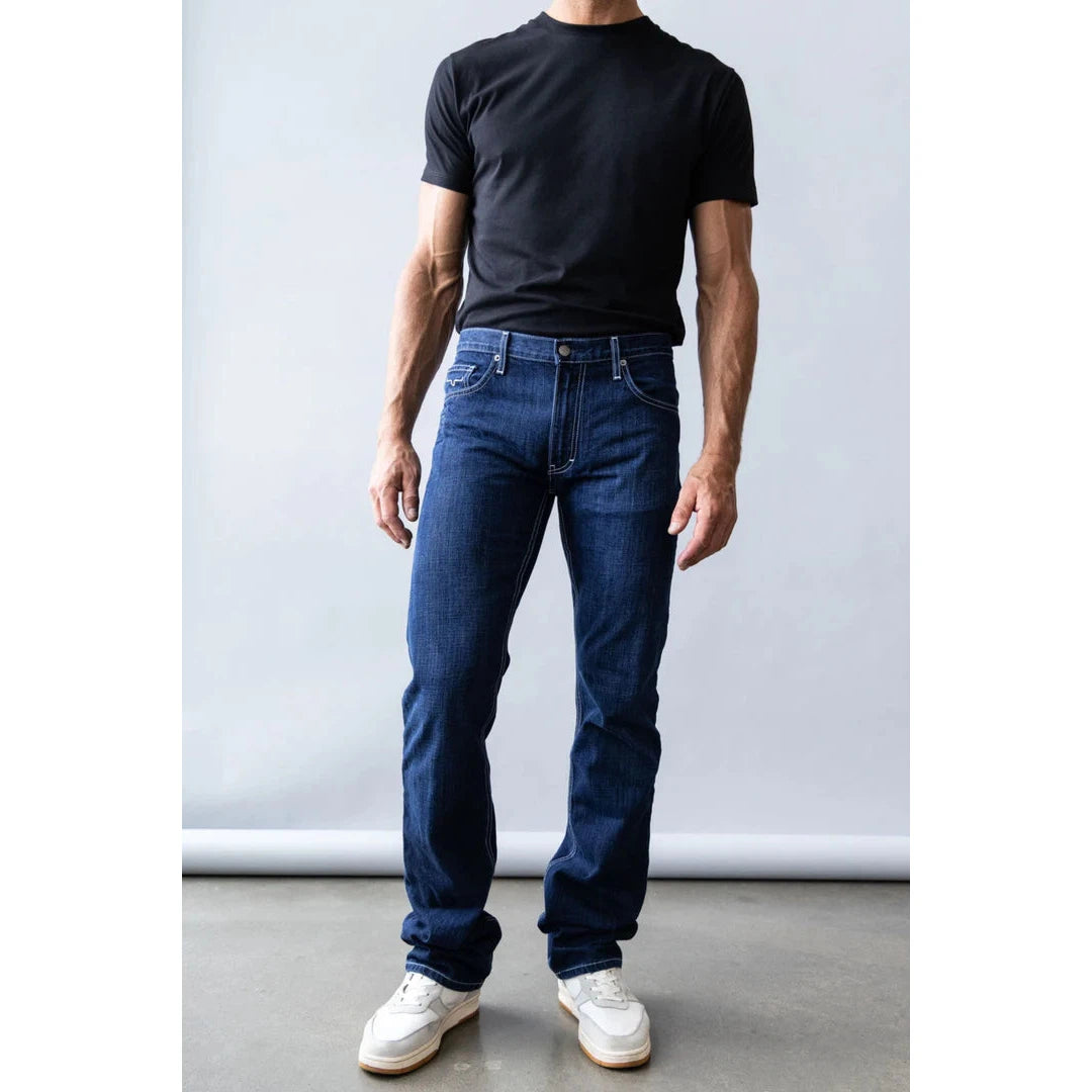 Kimes Men's Thomas Mid Low Rise Straight Bootcut Jeans - Blue