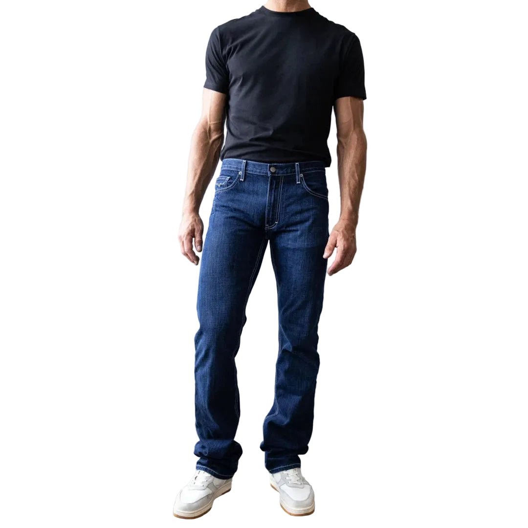 Kimes Men's Thomas Mid Low Rise Straight Bootcut Jeans - Blue