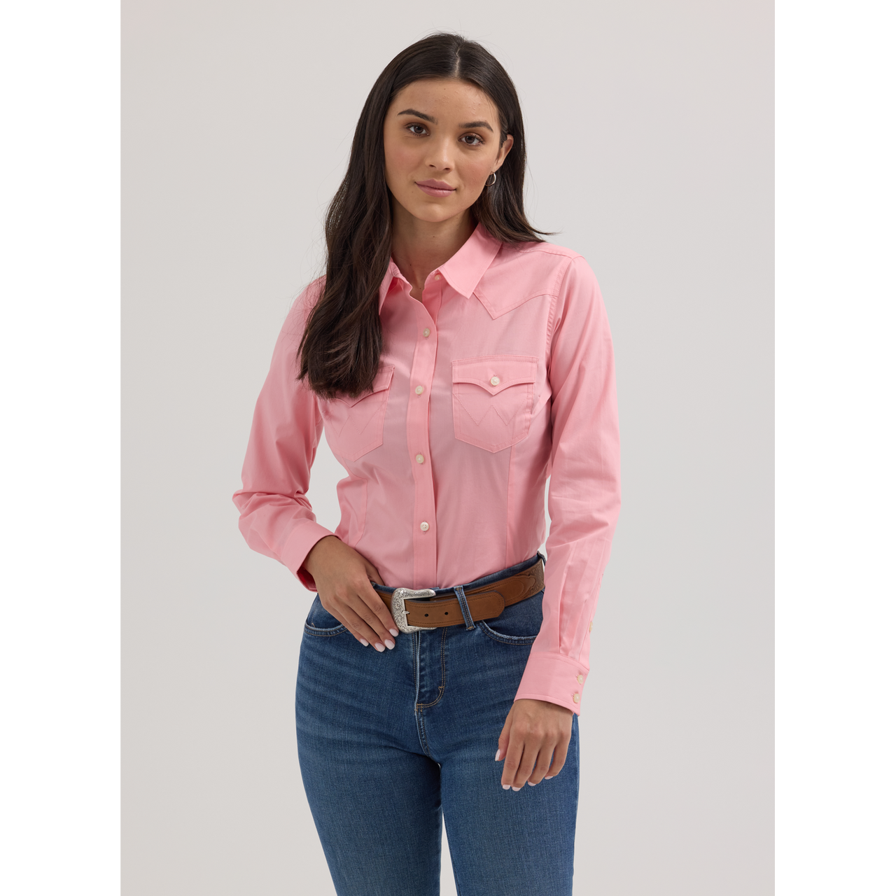 Wrangler Women's Western Button Down Long Sleeve Shirt - Peony