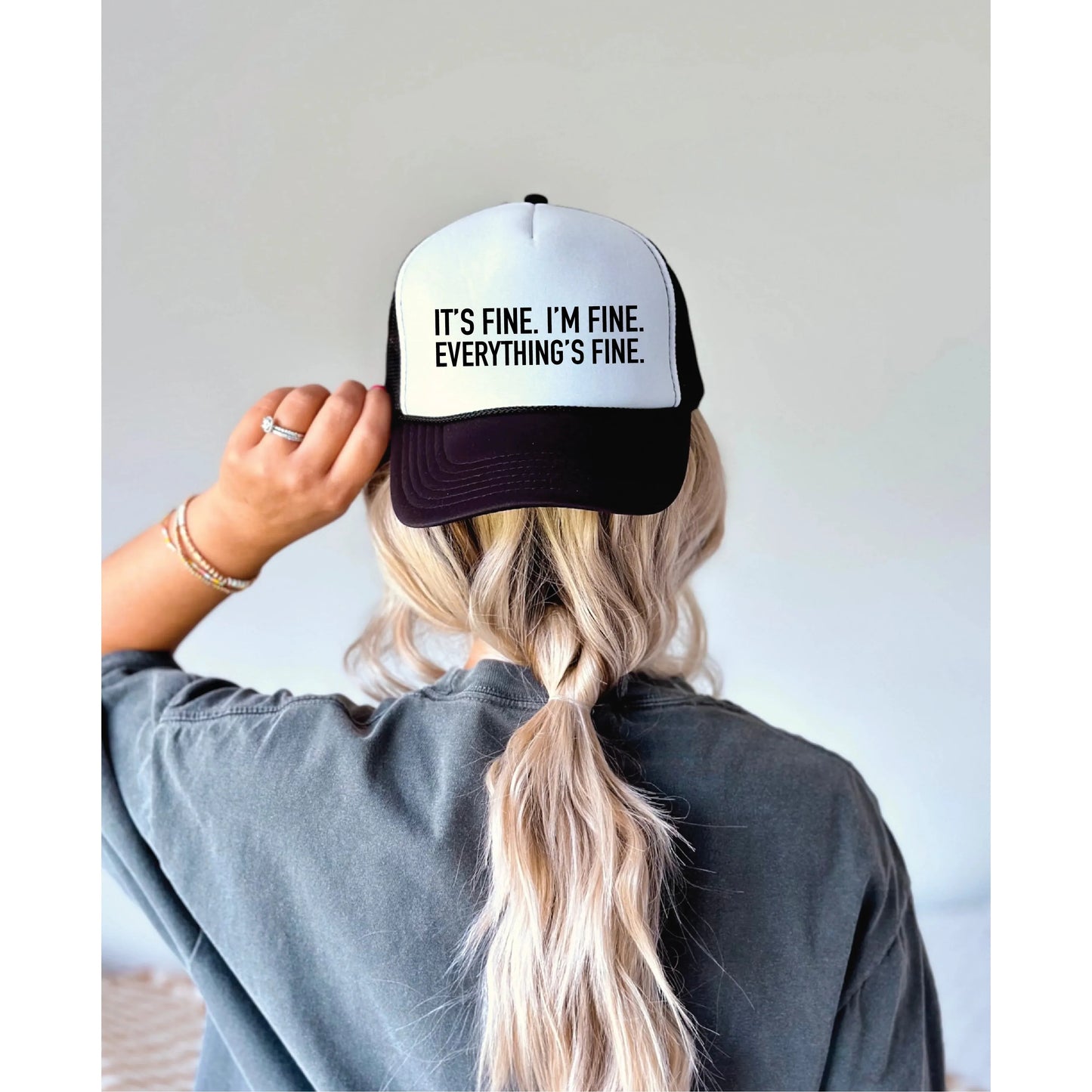Blonde Ambition It's Fine Trucker Cap-Black/White