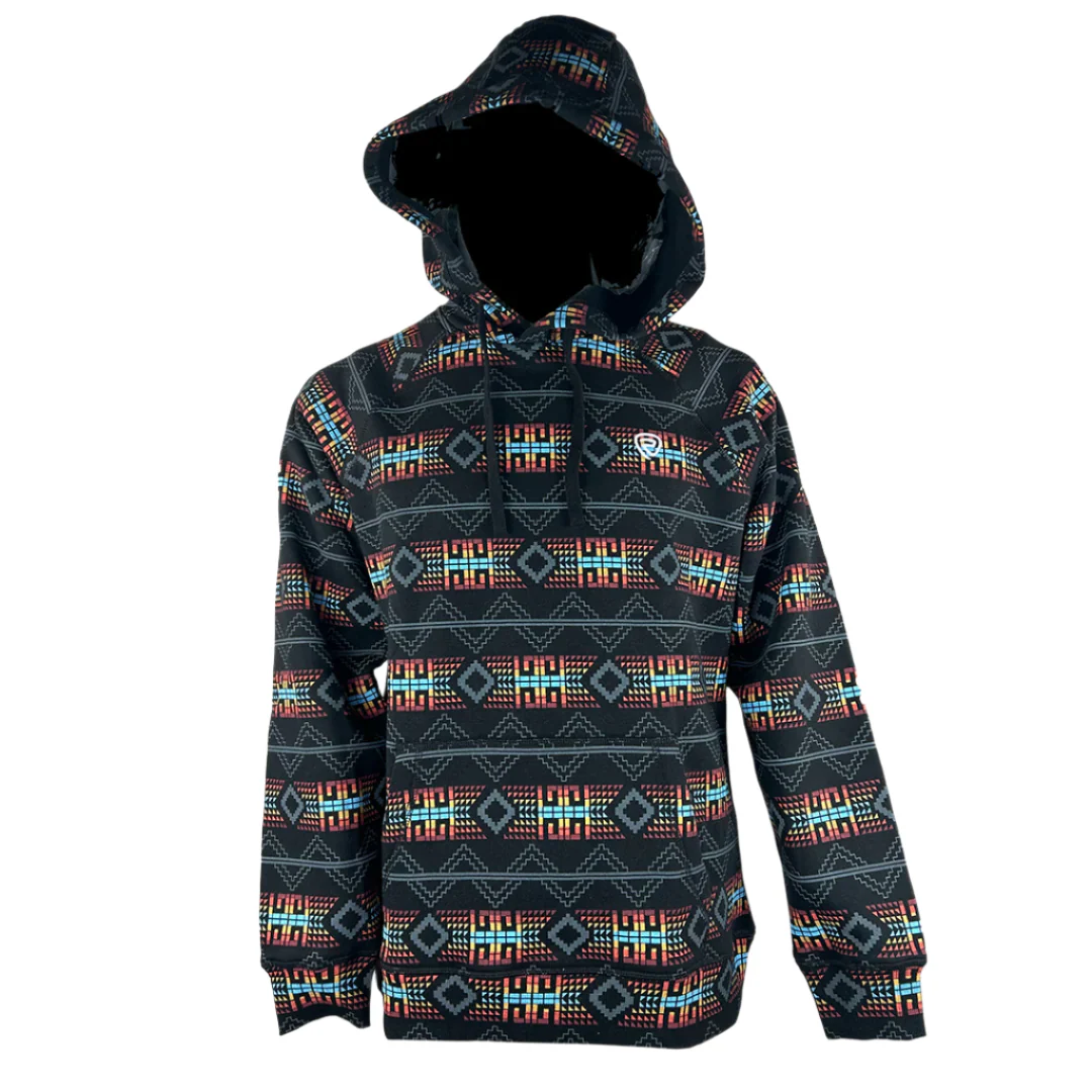 Rock & Roll Boy's Aztec Fleece Back Hoodie- Black