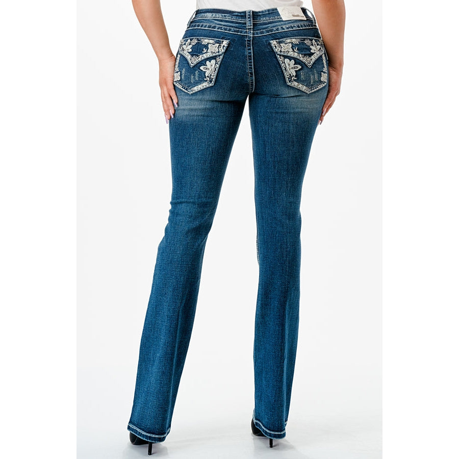 Grace In LA Women's Easy Bootcut Jeans - Floral Faux Flap