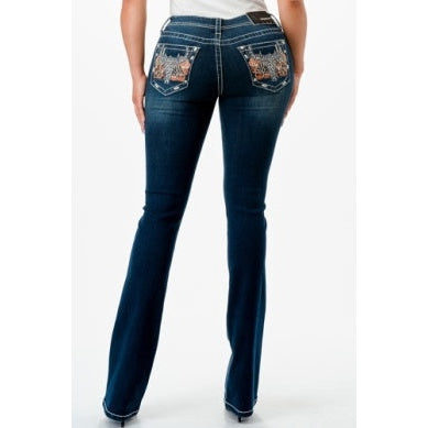 Grace in LA Women's Bootcut Jeans - Steer Head - Dark Blue