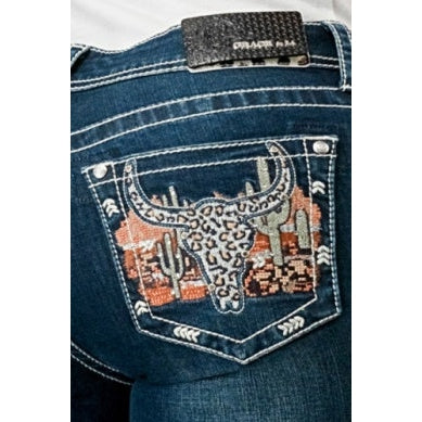 Grace in LA Women's Bootcut Jeans - Steer Head - Dark Blue
