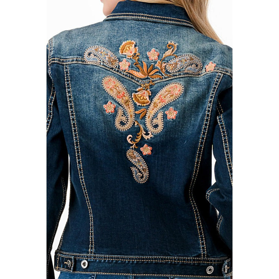 Grace in LA Women's Denim Jacket - Paisley Embroidery