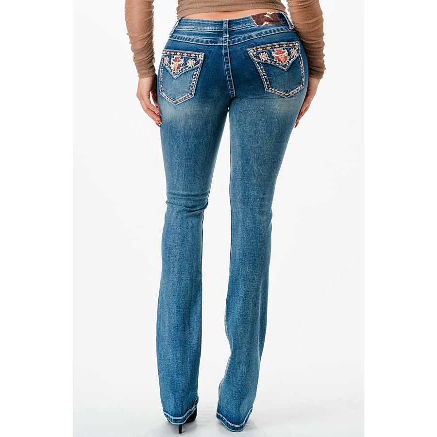 Grace in LA Women's Bootcut Jeans - Cowhide Trim