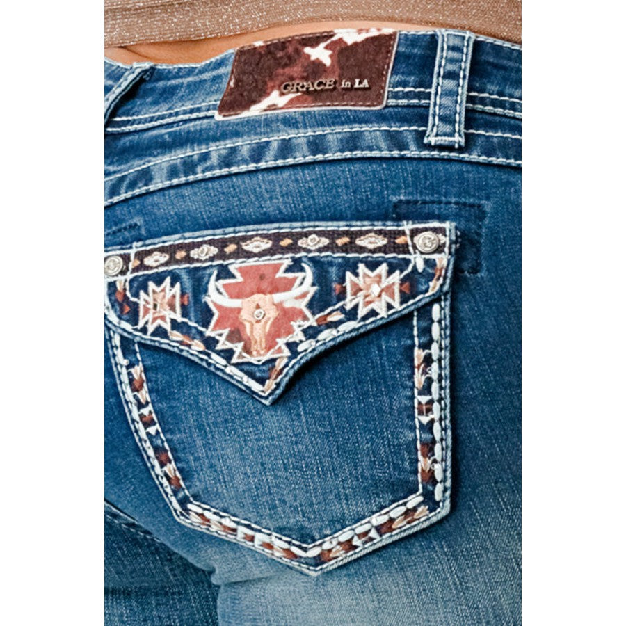 Grace in LA Women's Bootcut Jeans - Cowhide Trim