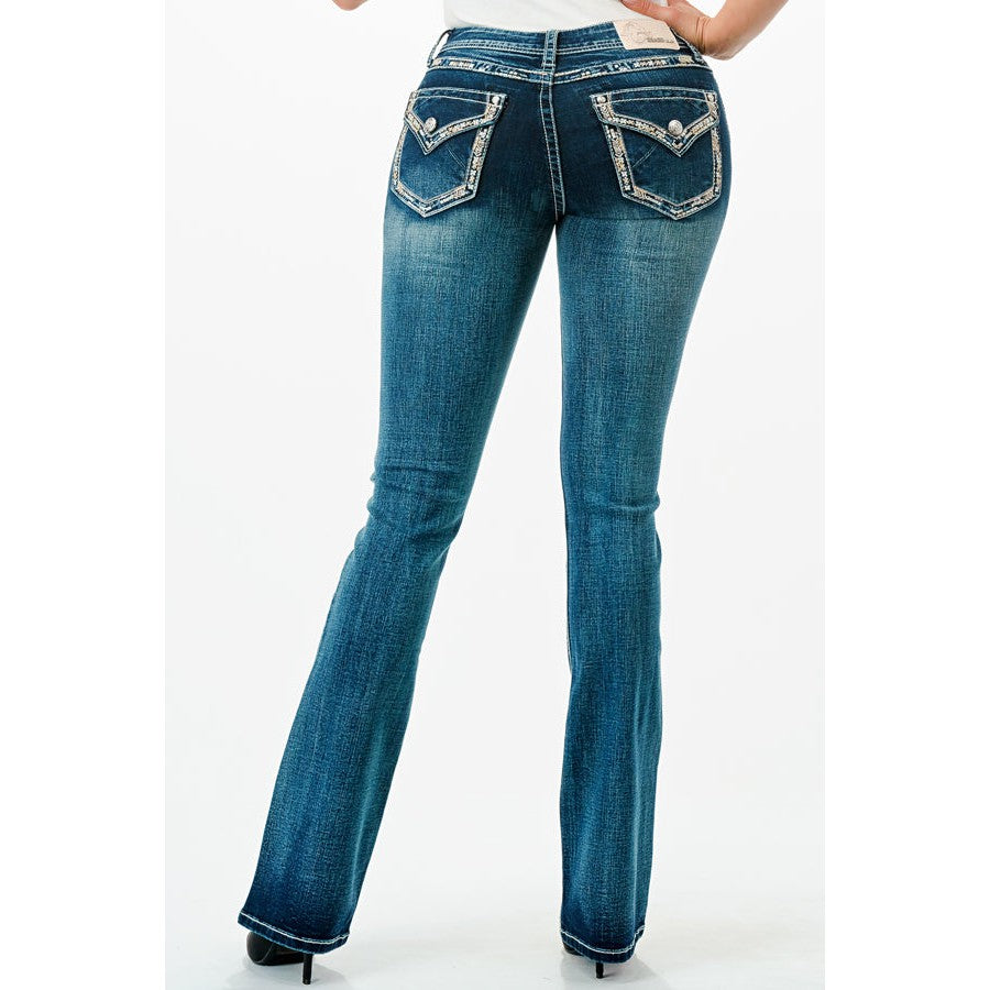 Grace in LA Women's Bootcut Jeans - Border Faux Floral