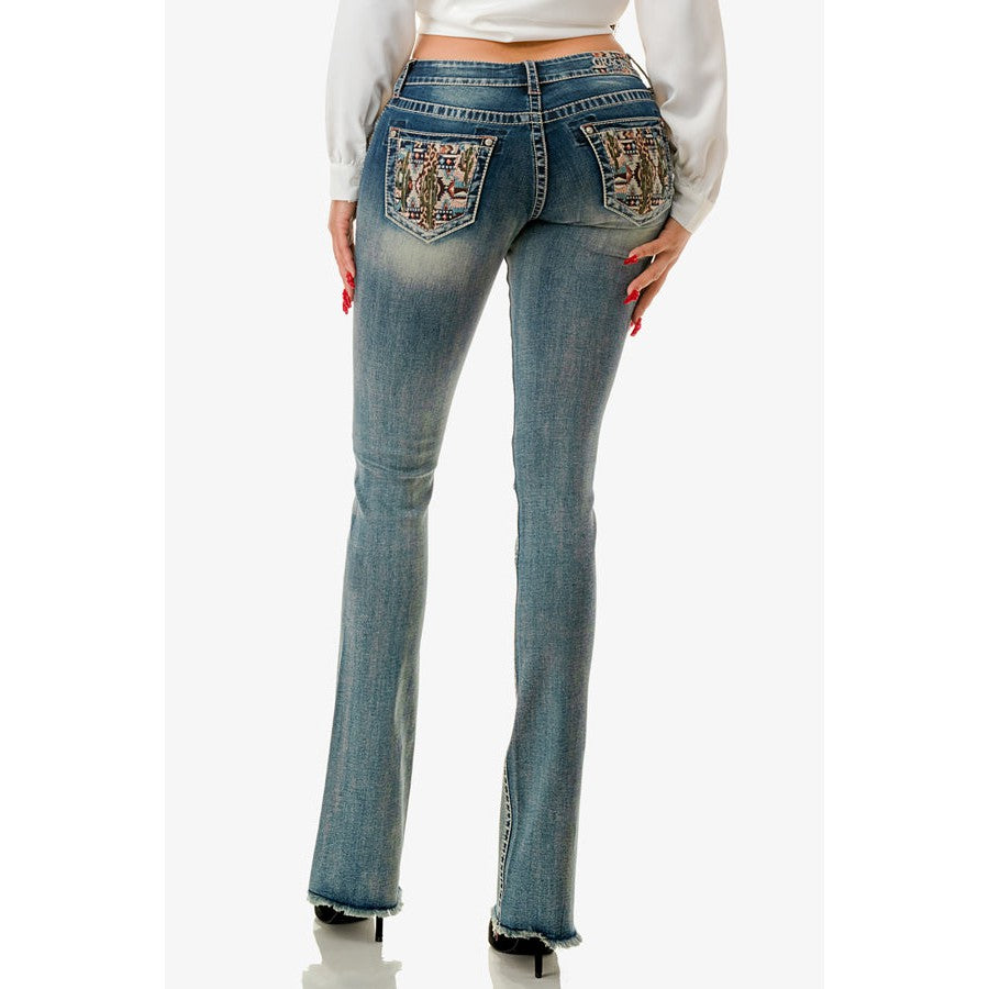 Grace in LA Women's Cactus Aztec Easy Bootcut Jeans - Light Blue