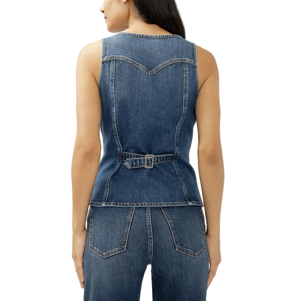 Silver Women's Longline Denim Vest - Medium Dark Indigo Wash