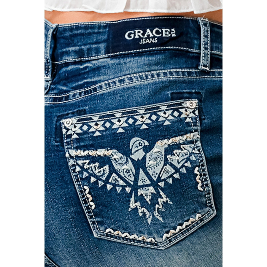 Grace in LA Women's High Rise Flare Jeans - Eagle Printed