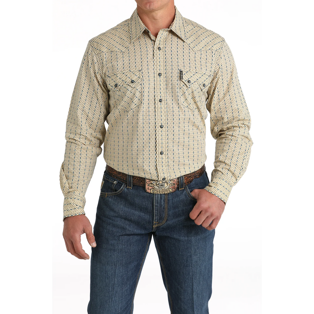 Cinch Men's Long Sleeve Modern Fit Print Shirt - Cream