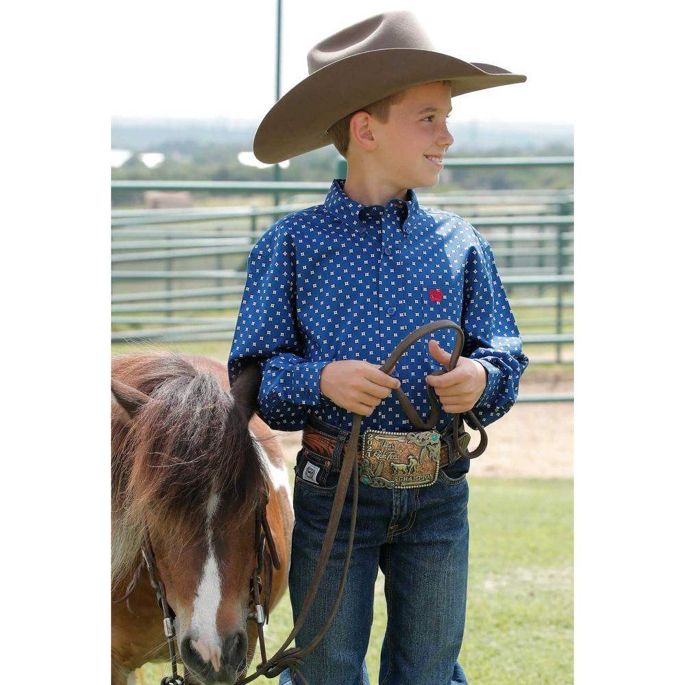 Cinch Boy's Long Sleeve Paisley Print Shirt - Royal Blue