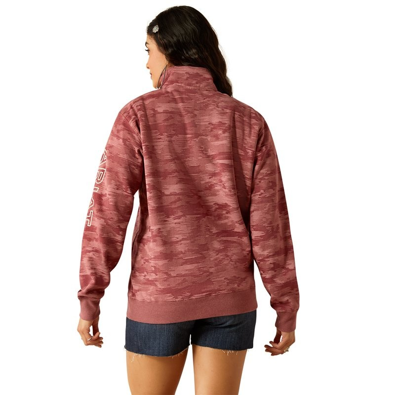 Ariat Women's Logo 1/2 zip Long Sleeve Sweatshirt- Mauve Blur Print