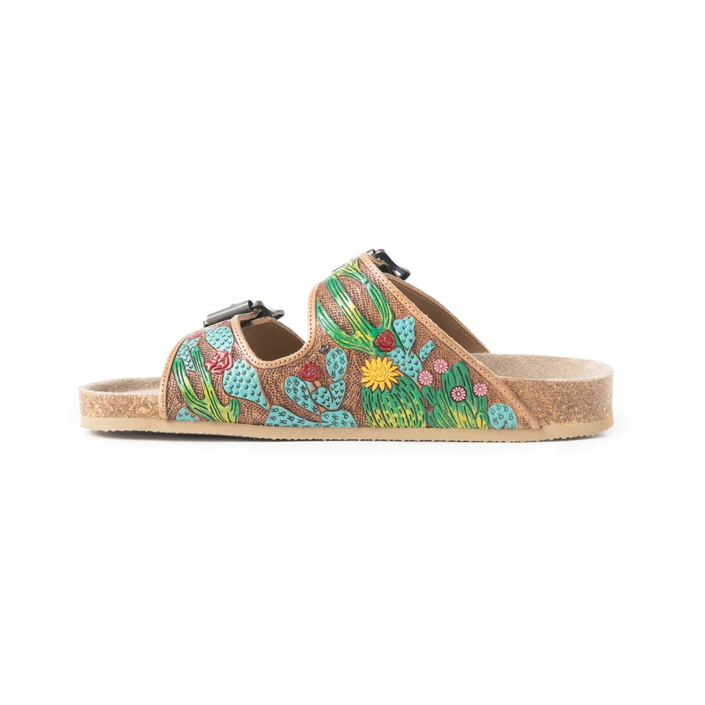 Myra Women's Falling Feather Sandals- Green/Brown