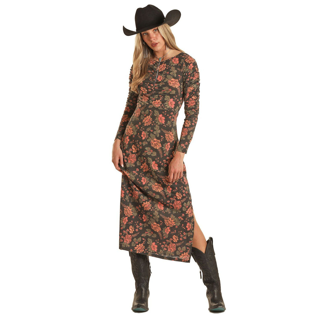 Rock & Roll Women's Ruched Floral Dress - Black