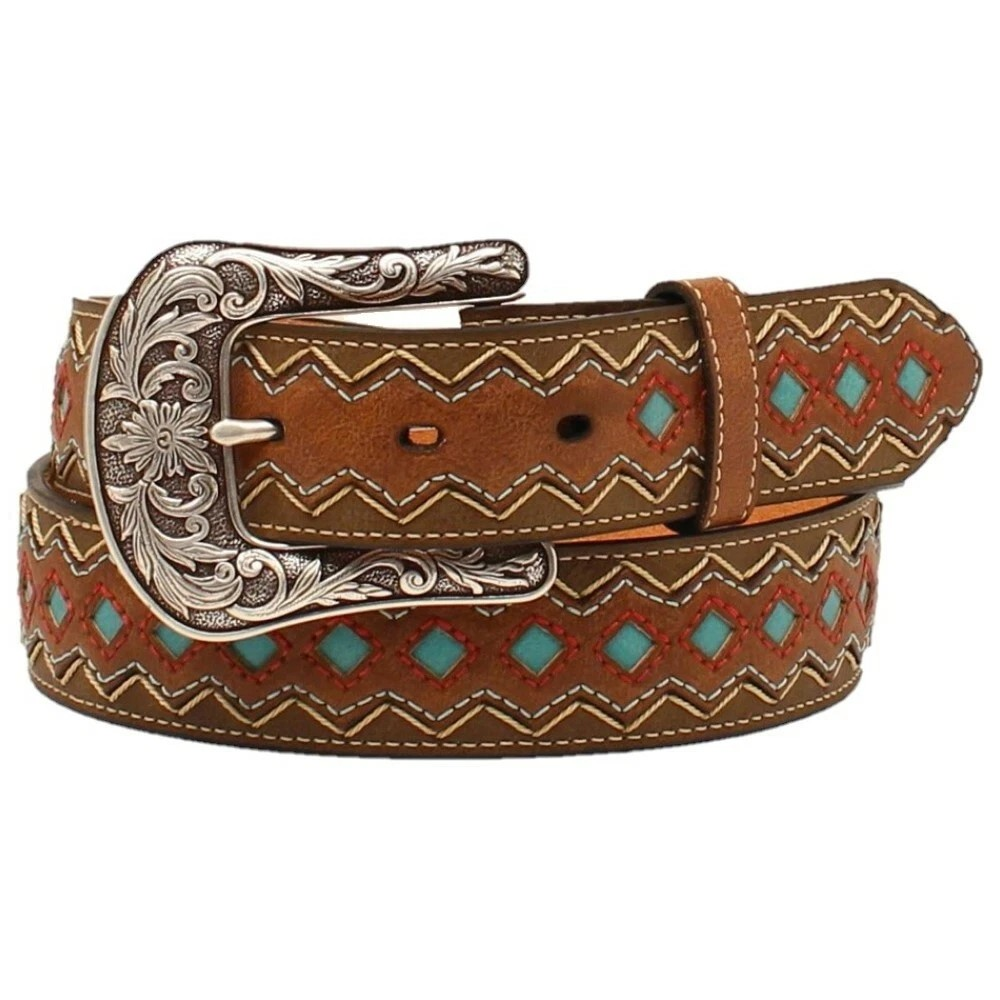 **Ariat Women's Zig Zag Turquoise Diamond Belt - Brown