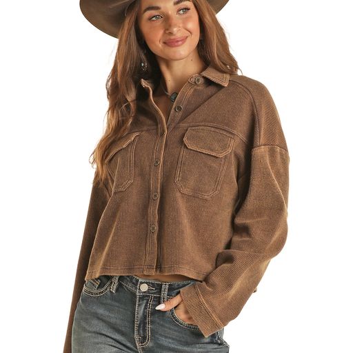 Rock & Roll Women's Relaxed Corduroy Button Down Shirt - Chocolate