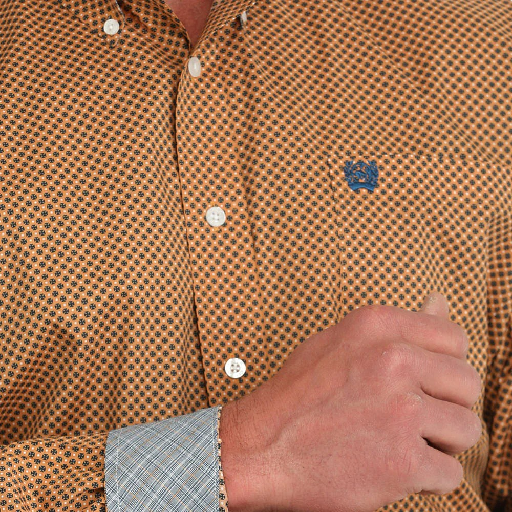 Cinch Men's Long Sleeve Print Shirt- Orange