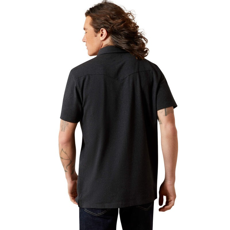 Ariat Men's Short Sleeve Retro Western Snap Polo- Black