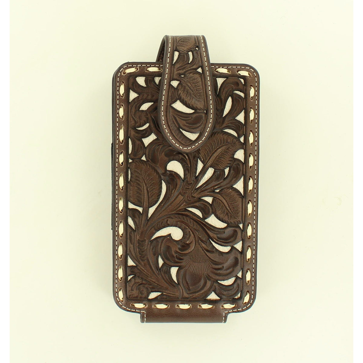 Nocona Leather Cell Case - Brown w/Ivory Inlay