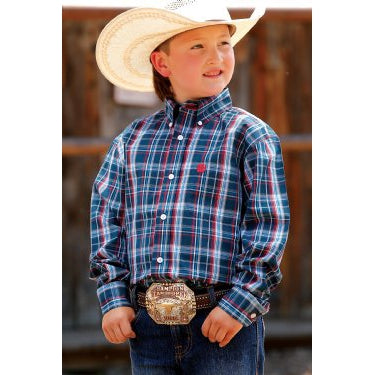 Cinch Boys LS Plaid Shirt - Navy