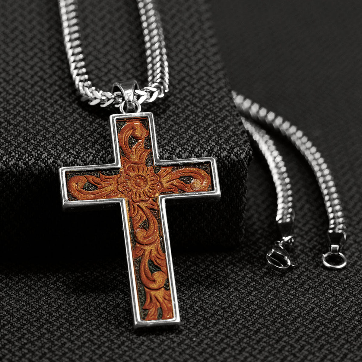 Twister Men's Necklace - Leather Scroll Cross