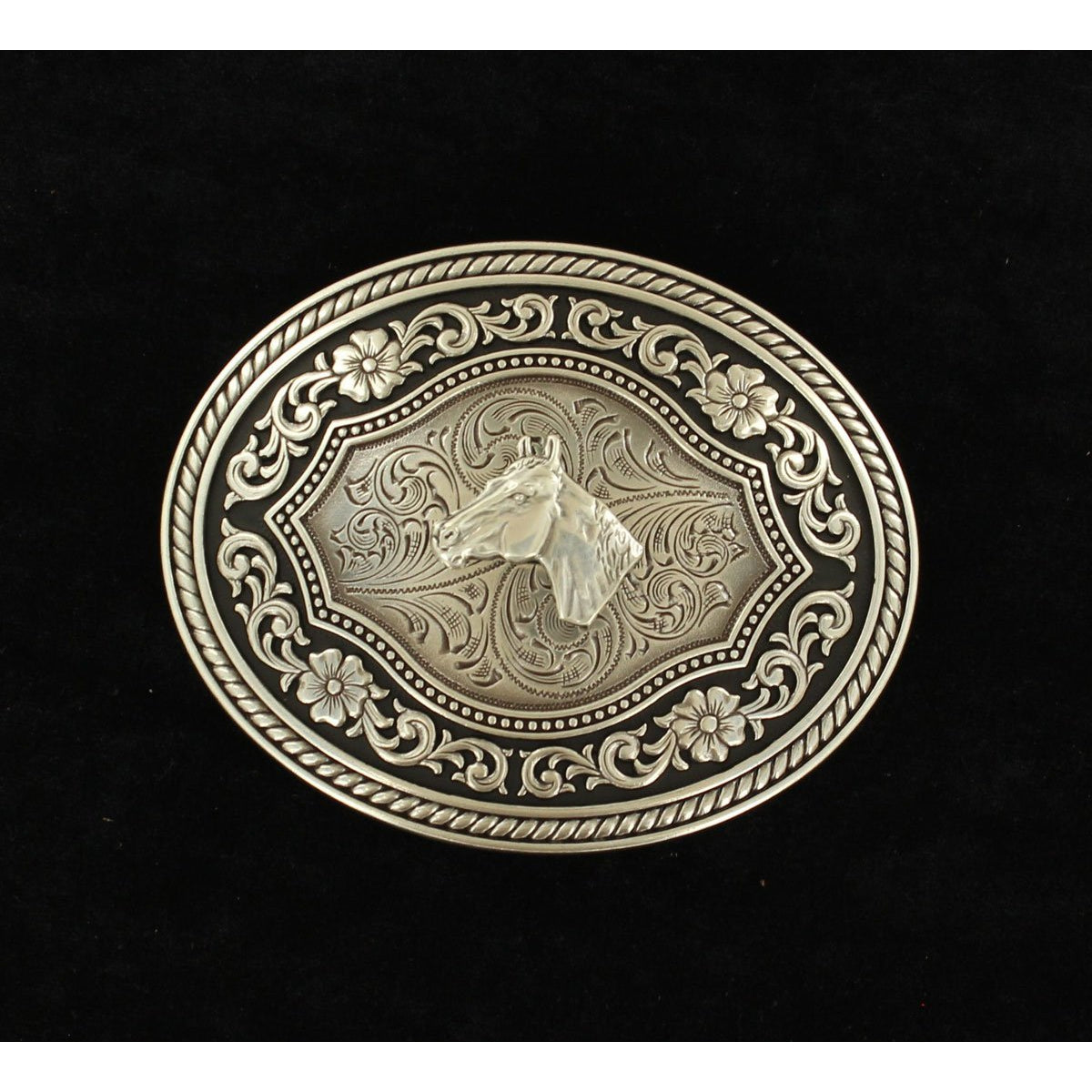 Nocona Mens Buckle Oval Black Edge Background w/Horsehead Motif