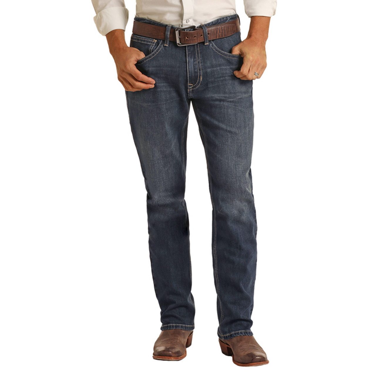 Relaxed Fit Stretch Simple V Straight Bootcut Jeans