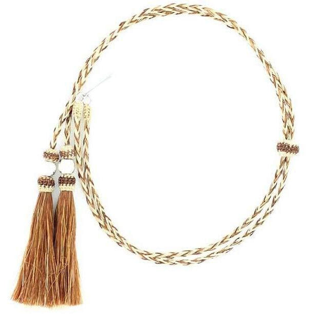 **Horse Hair Stampede String, Braided Horse Hair with Silver Ball Accents, 2 Tassels with Pins,Rust 24"