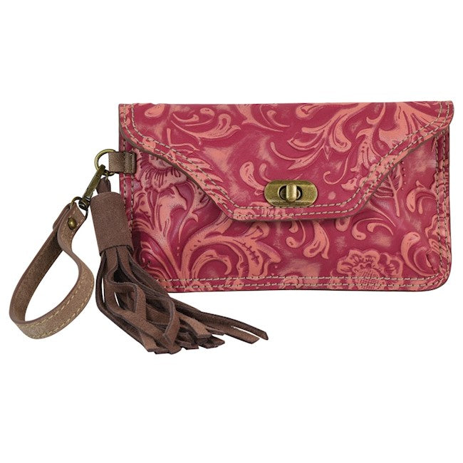 Catchfly Small Clutch Multi Pink Tooled