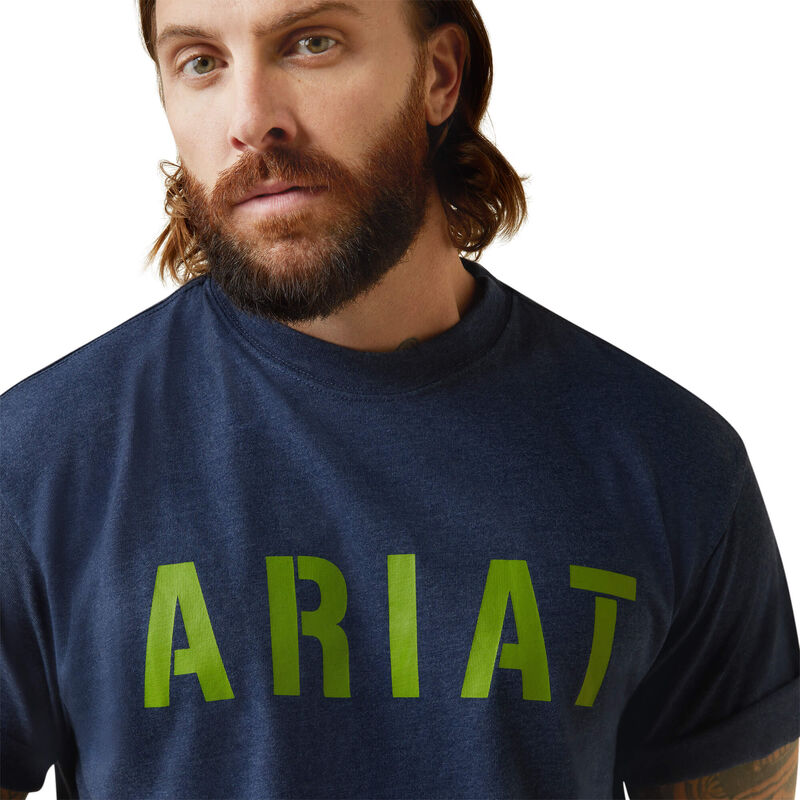 Ariat Mens Rebar Cotton Strong Block T-Shirt - Navy Heather/Lime