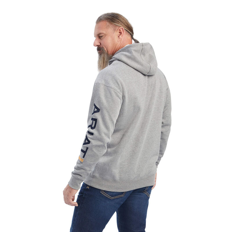 Ariat Mens Rebar Graphic Hoodie Heather Grey/Deep Ultramarine