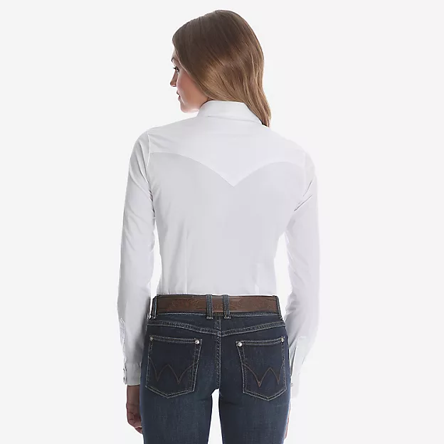 Wrangler Women's White Long Sleeve Solid Shirt