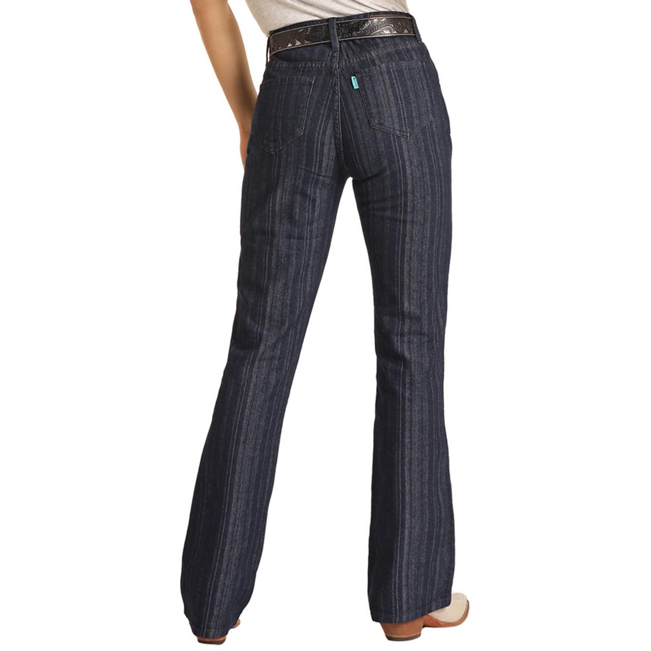 Hooey Women's Jaquard Stripe High Rise Bootcut Jeans - Medium Wash